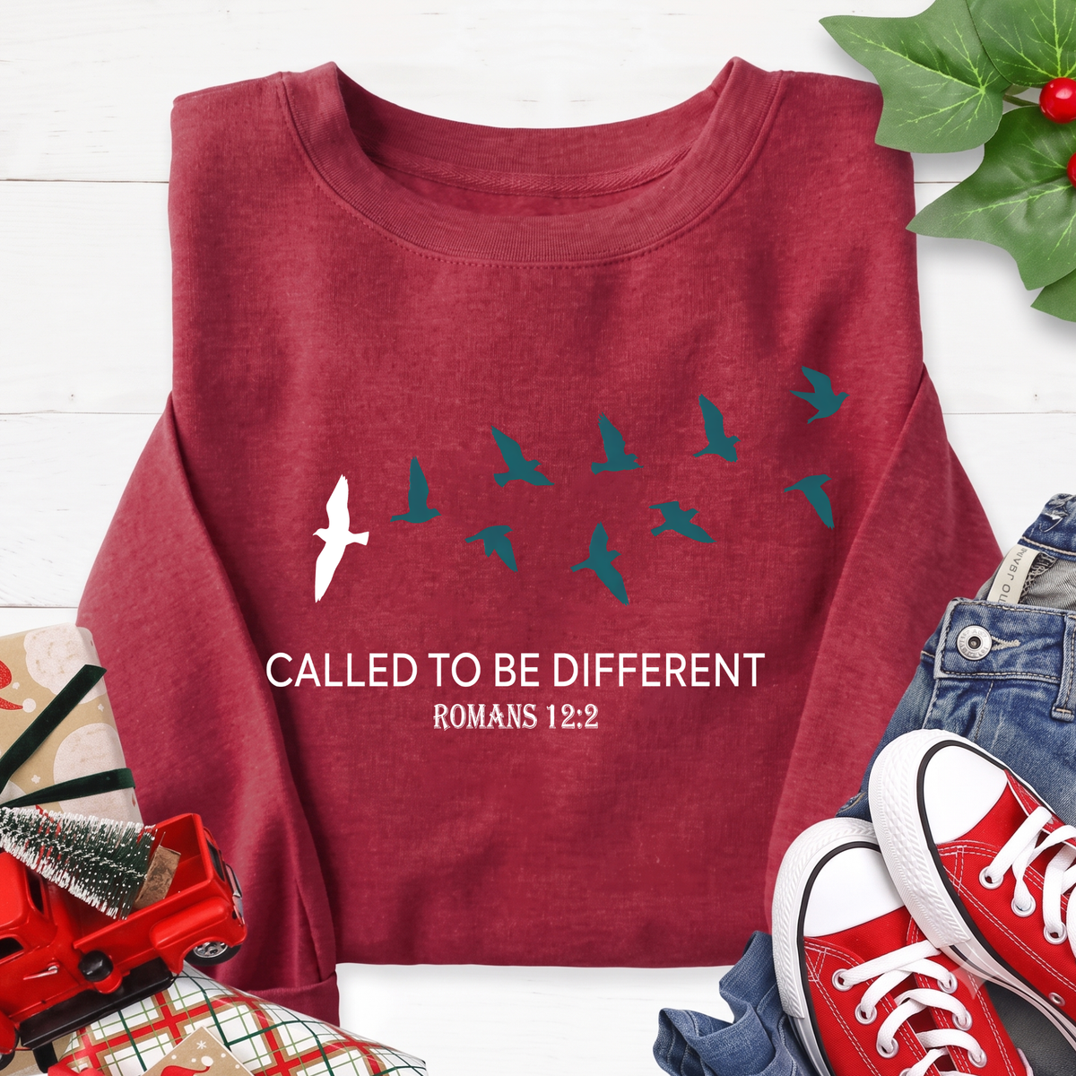 Called To Be Different Romans 12:2 birds Christian sweatshirt red
