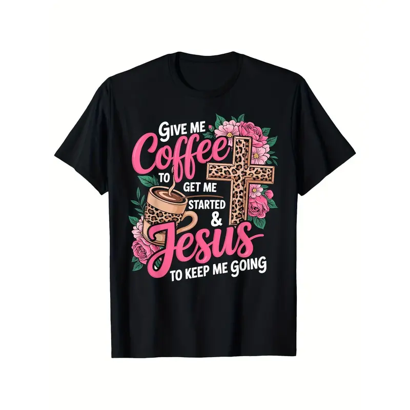 Give me coffee to get me started and Jesus to keep me going leopard cross Comfort Colors tee