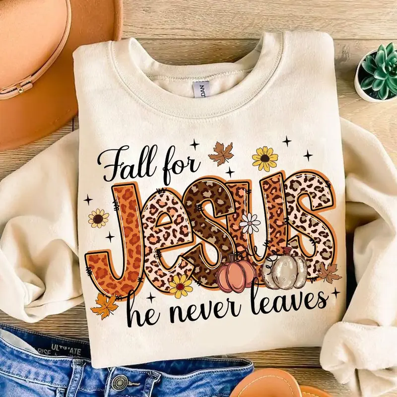 Fall For Jesus leopard print Christian fall sweatshirt