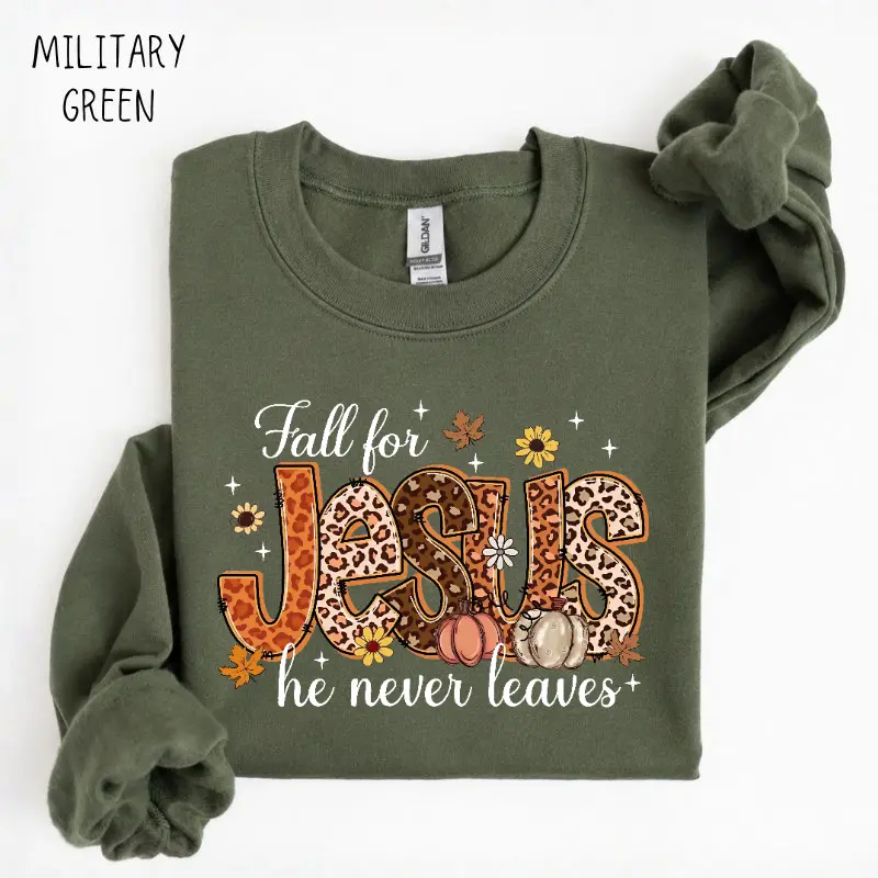 Fall For Jesus leopard print Christian fall sweatshirt