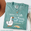 Sorry I'm Late His Timing Not Mine goose Ecclesiastes Christian tee