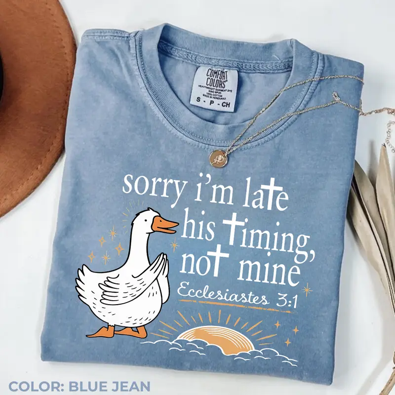 Sorry I'm Late His Timing Not Mine goose Ecclesiastes Christian tee