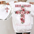Hard Fought Hallelujah floral cross Christian shirt, small cross on front and full print on back