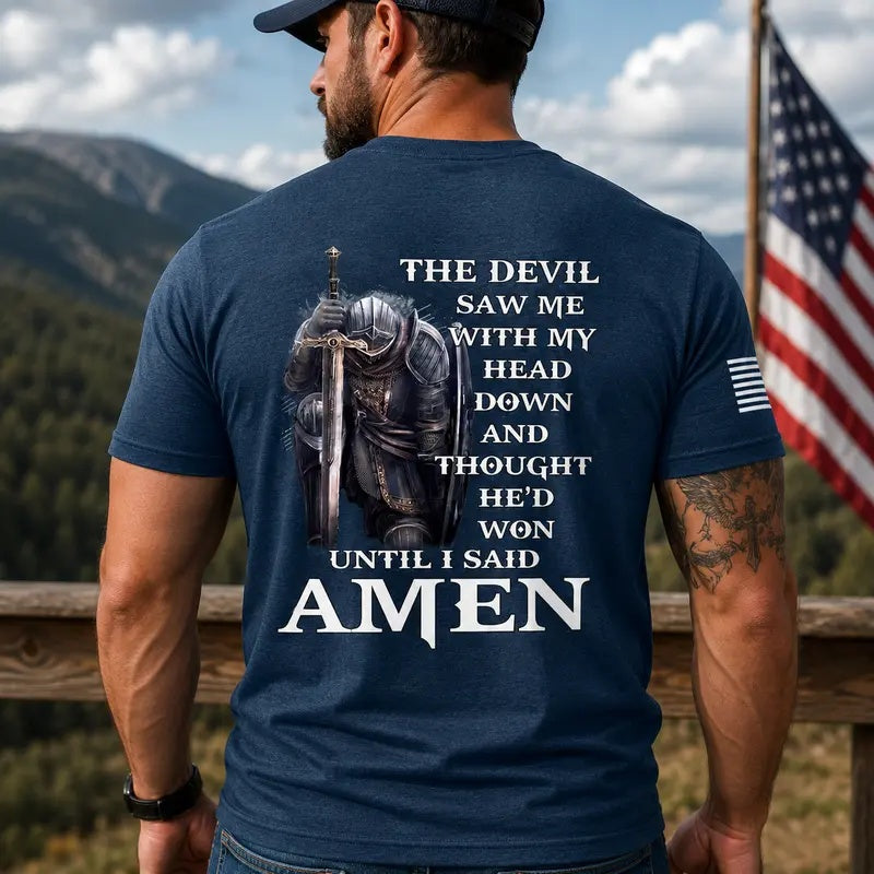 Devil Thought He'd Won navy heather tee back print