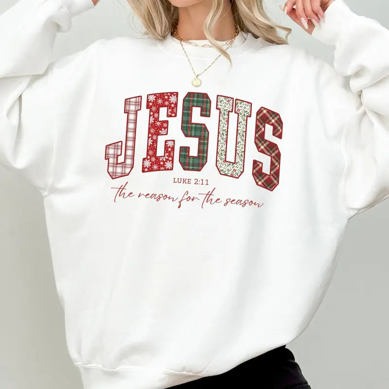 Jesus reason for the season Christmas sweatshirt white