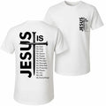 Jesus Is nail cross white tee front and back print