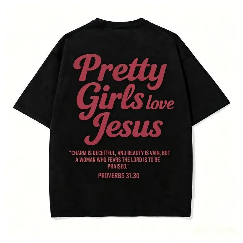 Pretty Girls Love Jesus black vintage tee back print