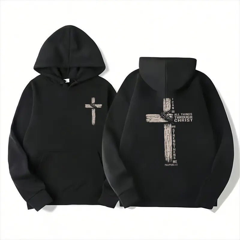 Philippians 4:13 black hoodie front and back