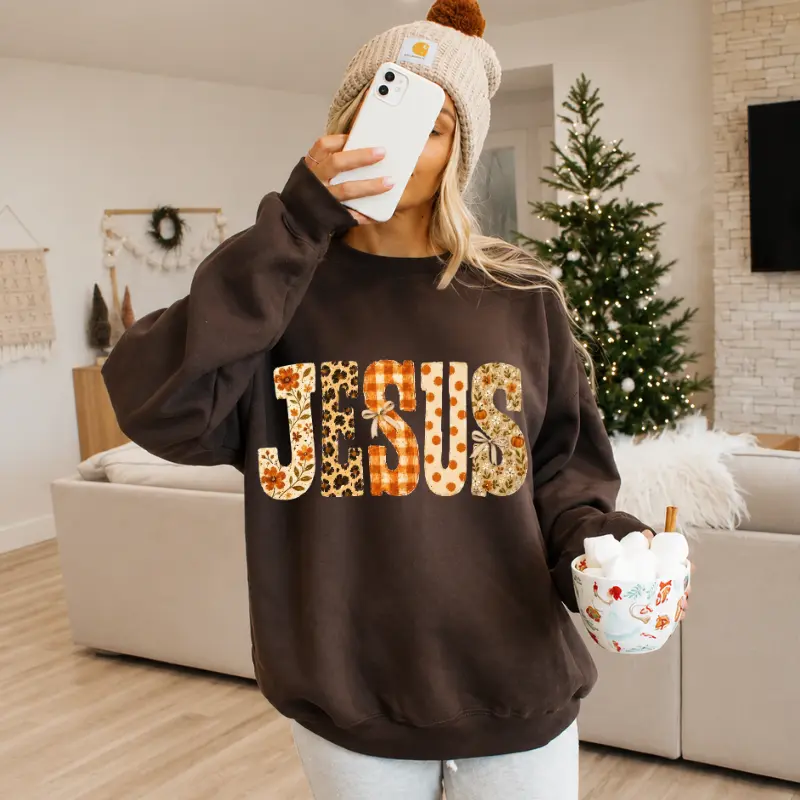 Jesus fall patchwork sweatshirt - floral leopard gingham polka dot letters
