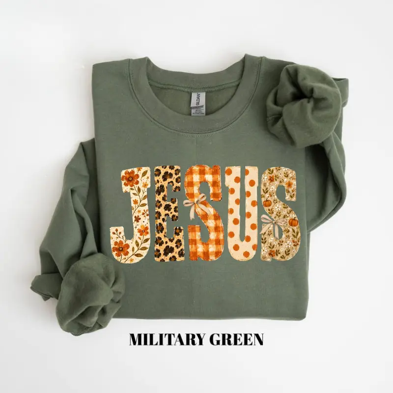 Jesus fall patchwork sweatshirt - floral leopard gingham polka dot letters