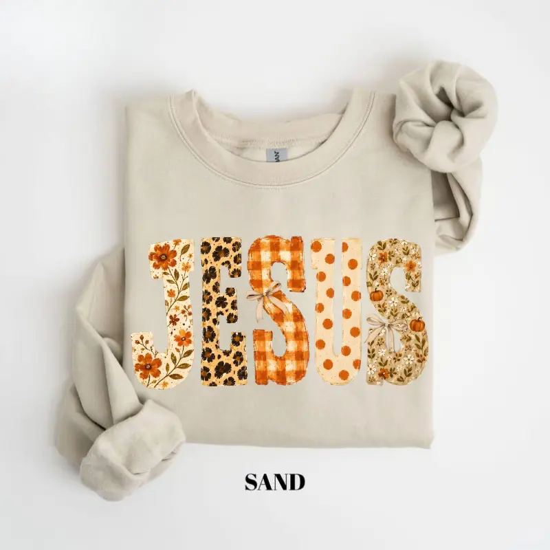 Jesus fall patchwork sweatshirt - floral leopard gingham polka dot letters