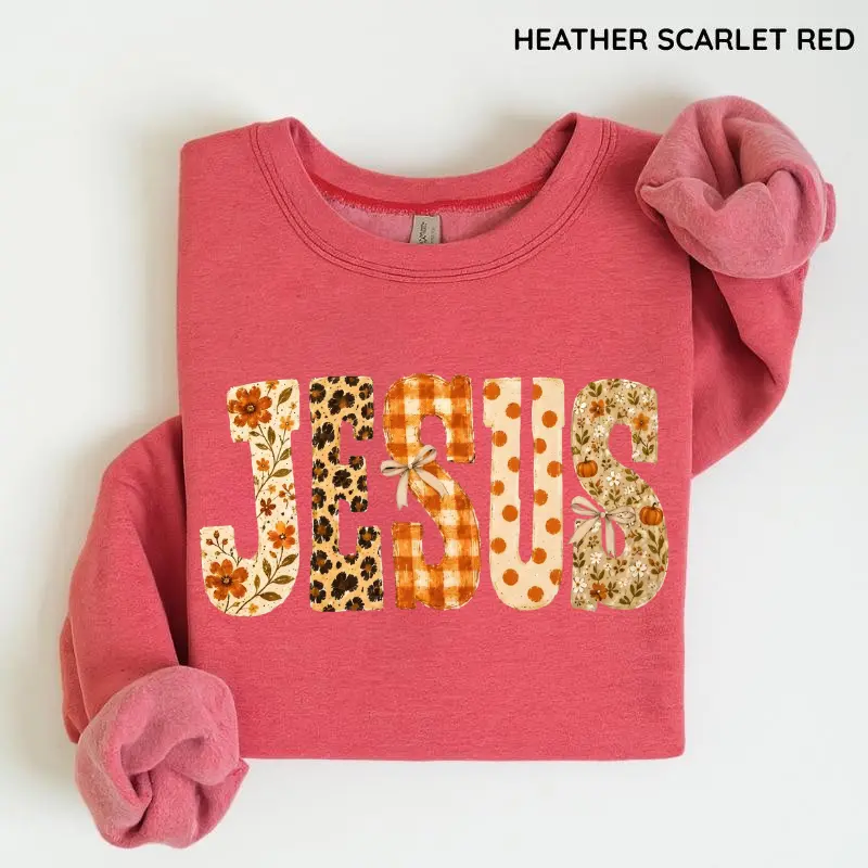Jesus fall patchwork sweatshirt - floral leopard gingham polka dot letters