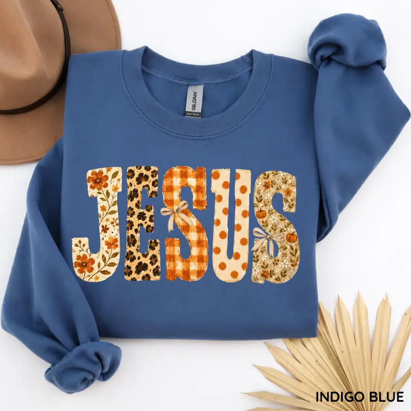 Jesus fall patchwork sweatshirt - floral leopard gingham polka dot letters