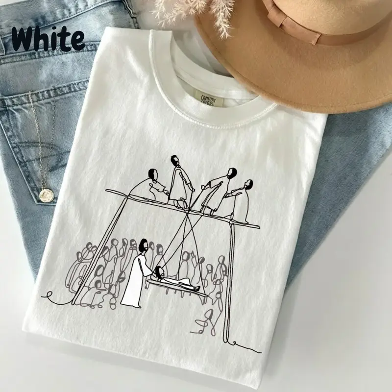Jesus Heals the Man of Palsy line-art Christian tee