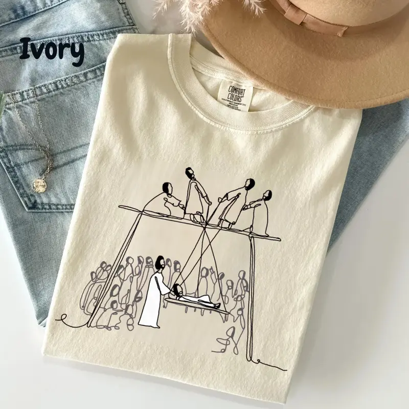Jesus Heals the Man of Palsy line-art Christian tee