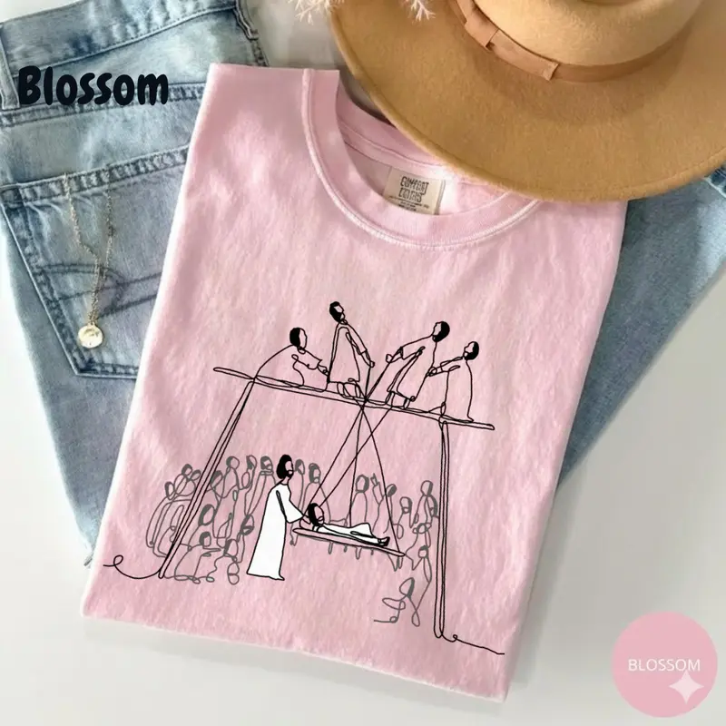 Jesus Heals the Man of Palsy line-art Christian tee