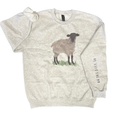 He Left The 99 sweatshirt with watercolor sheep on the chest and sleeve print on ash gray