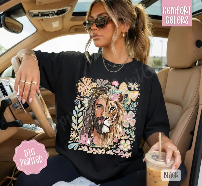 Lion of Judah coquette floral Christian tee