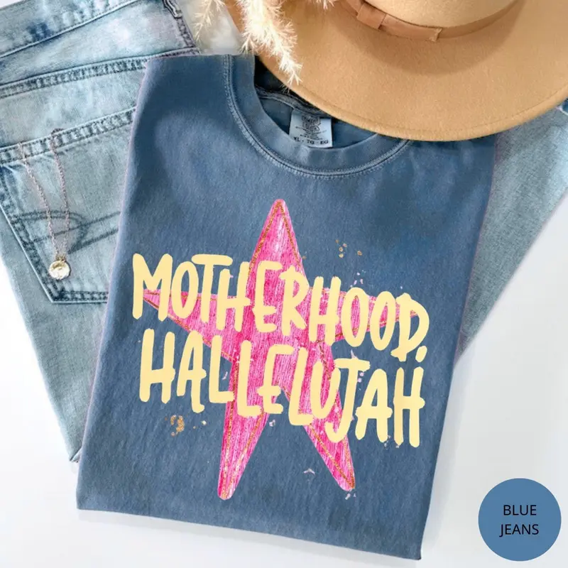 Motherhood Hallelujah preppy Christian mama tee