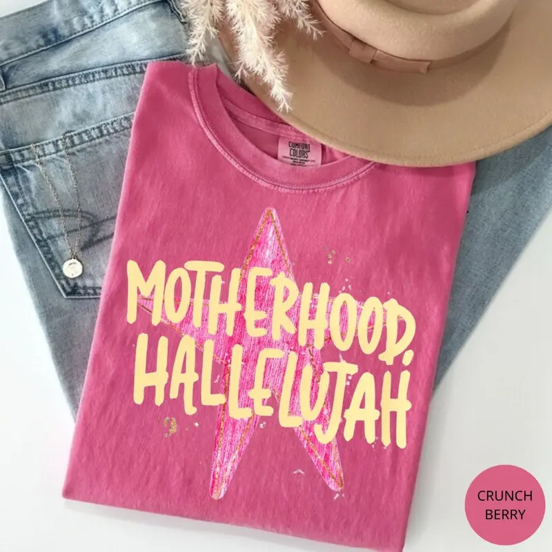 Motherhood Hallelujah preppy Christian mama tee