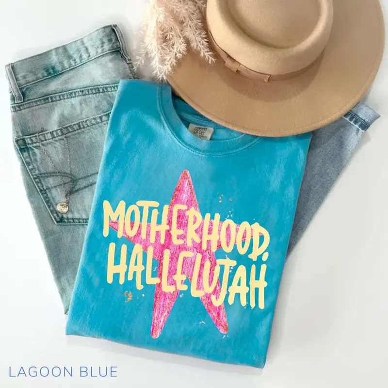 Motherhood Hallelujah preppy Christian mama tee