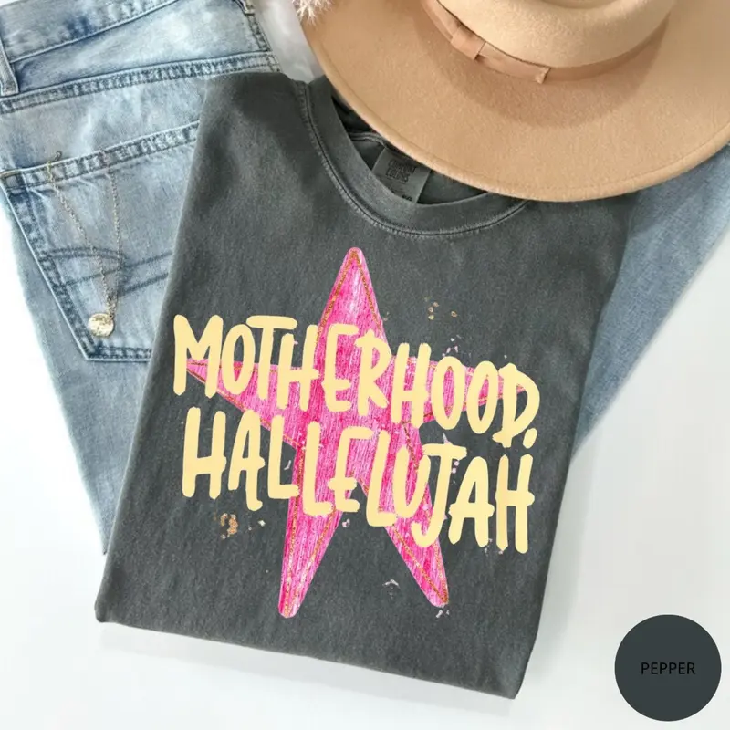 Motherhood Hallelujah preppy Christian mama tee