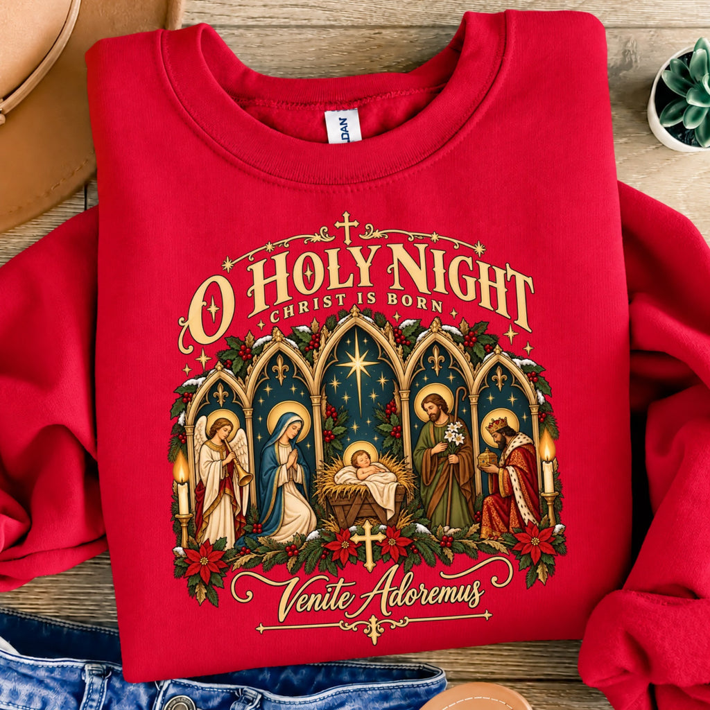 O Holy Night Nativity Sweatshirt | Catholic Christmas Crewneck – Hem of ...