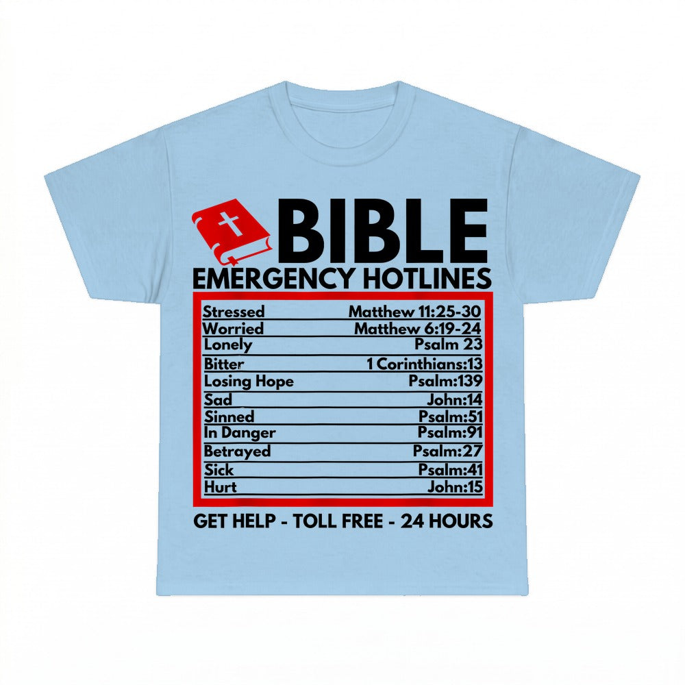 Bible Emergency Hotlines shirt - Light Blue