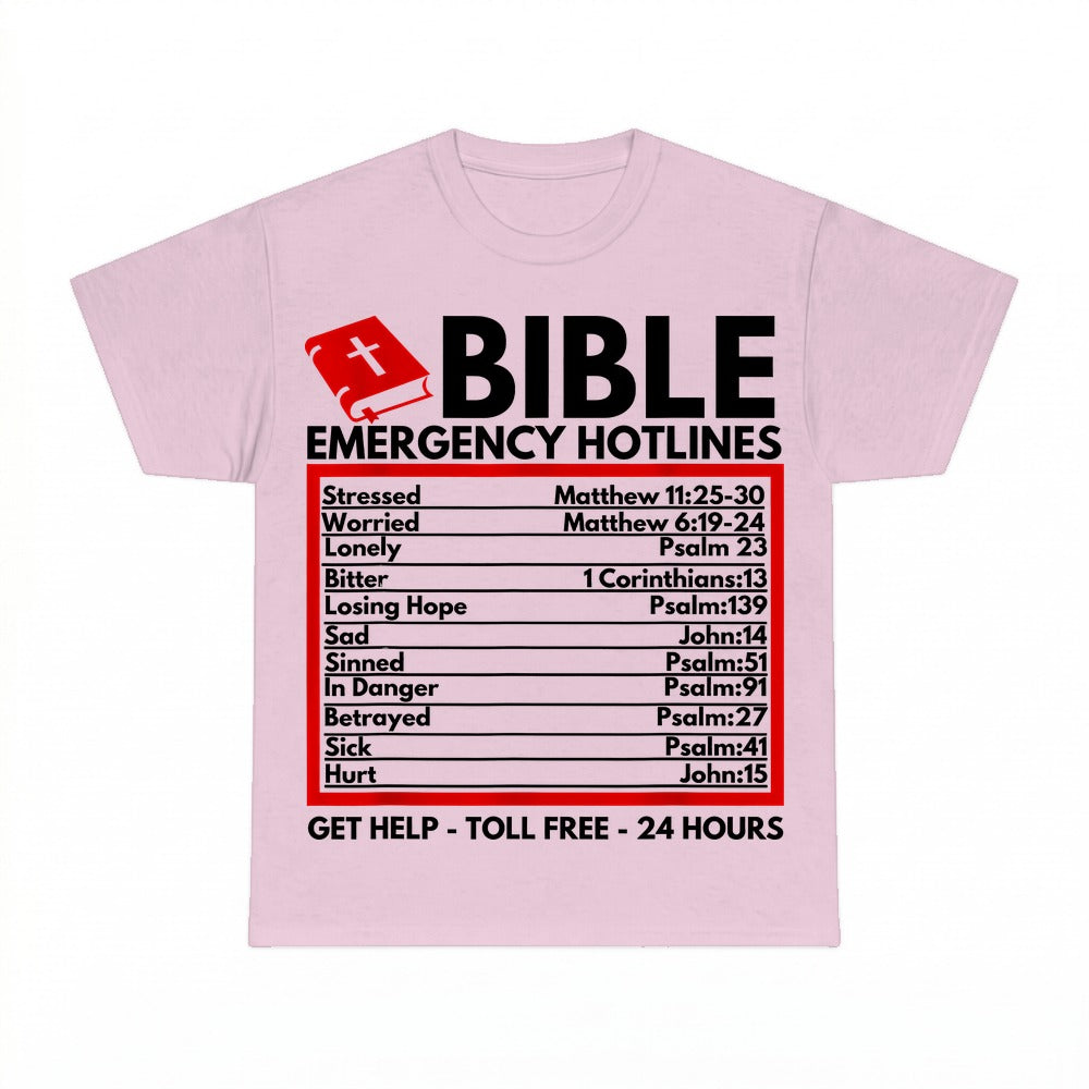 Bible Emergency Hotlines shirt - Light Pink