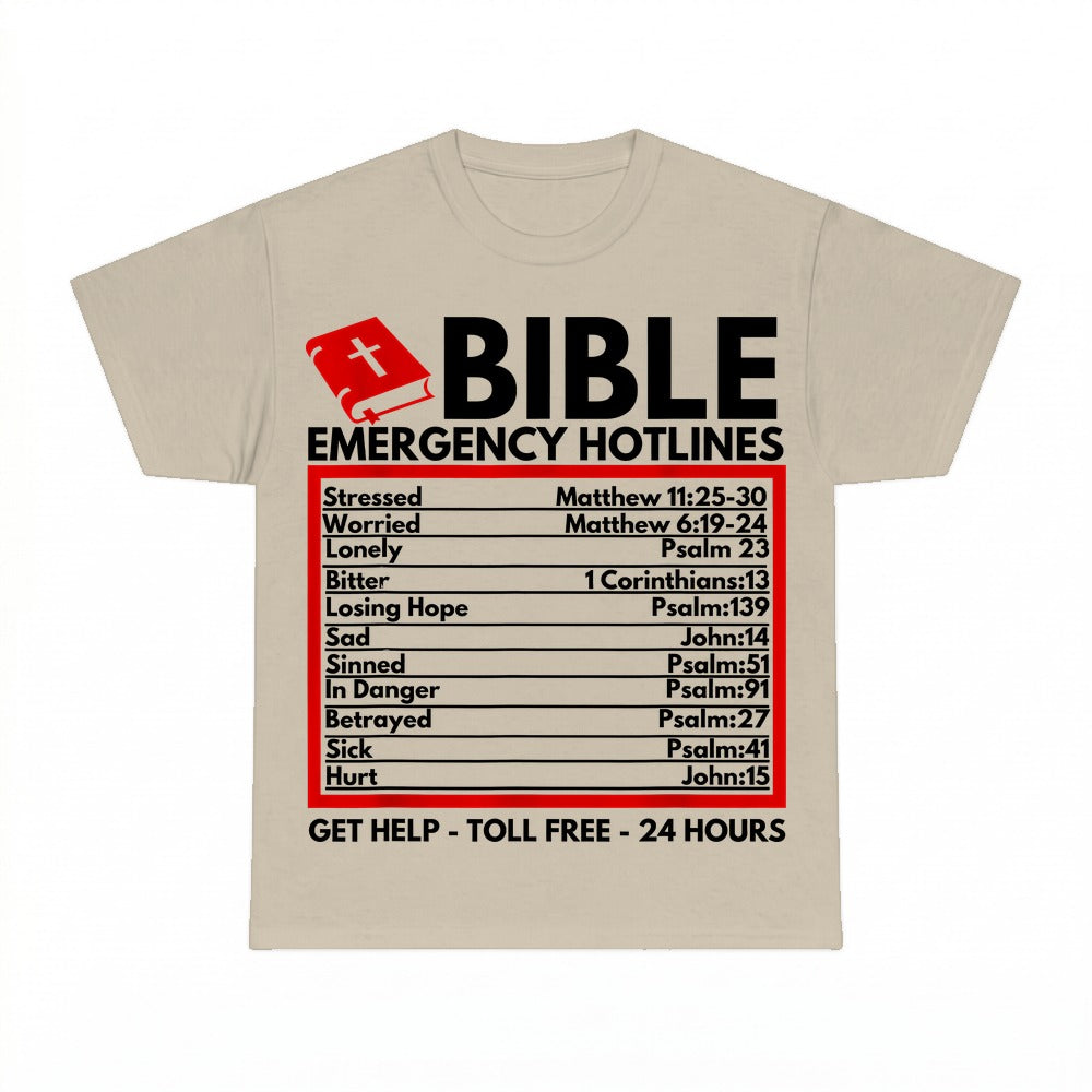 Bible Emergency Hotlines shirt - Sand