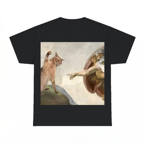 Cat God Creation Of Adam shirt - Black