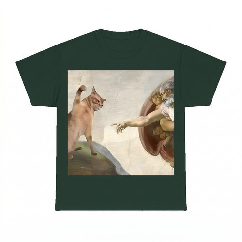Cat God Creation Of Adam shirt - Forest Green