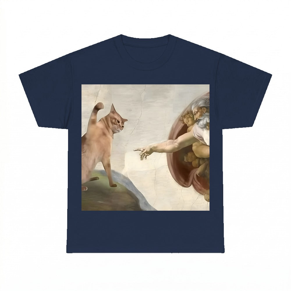 Cat God Creation Of Adam shirt - Navy