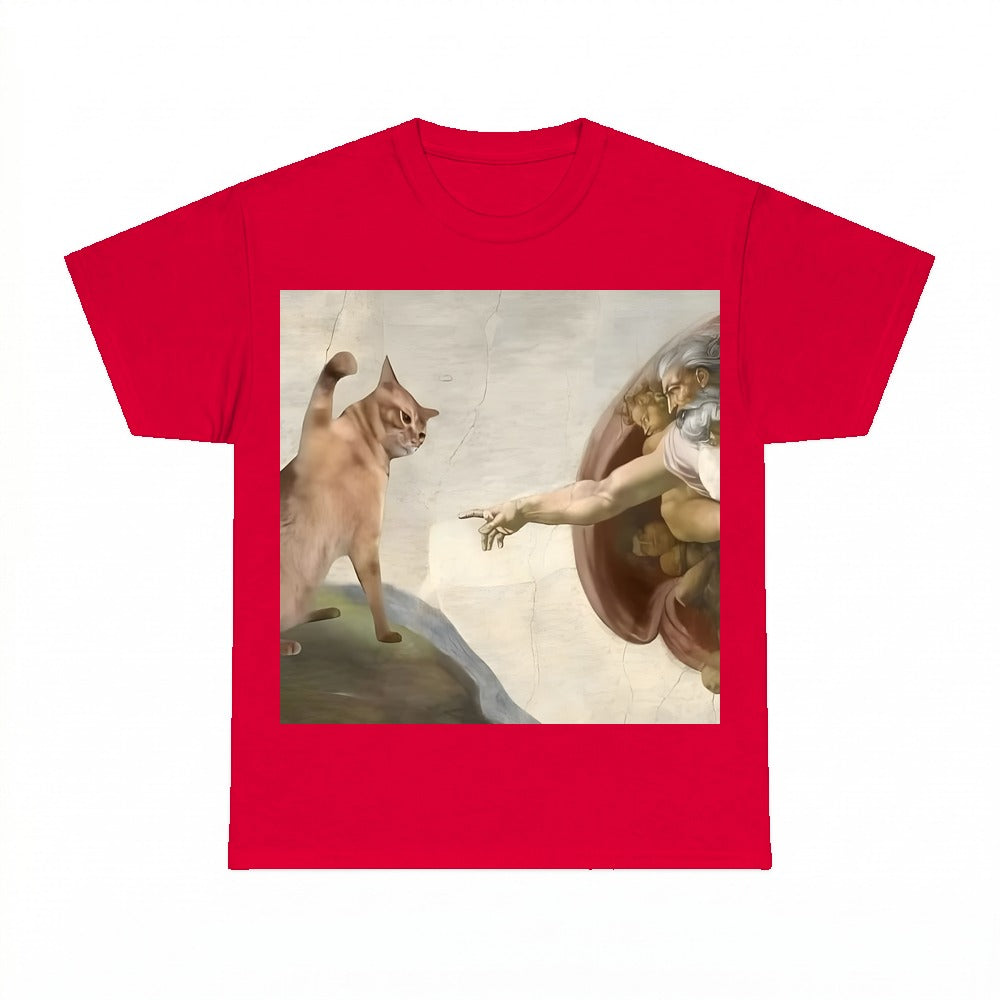 Cat God Creation Of Adam shirt - Red