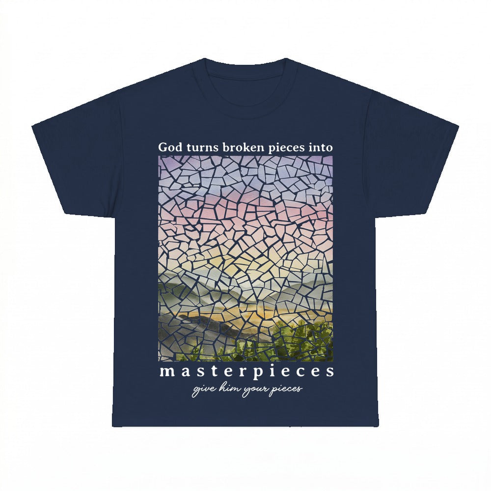 God Turns Broken Pieces shirt - Navy