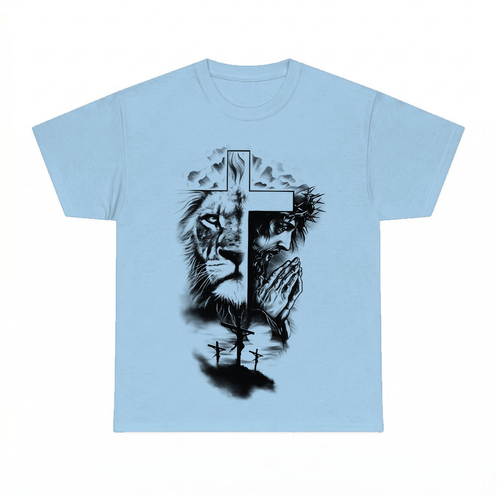 Blessed Lion Cross Christian shirt - Light Blue