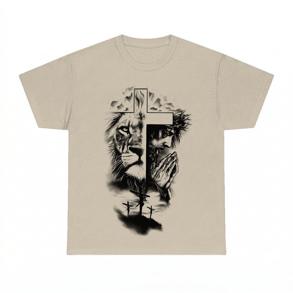 Blessed Lion Cross Christian shirt - Sand