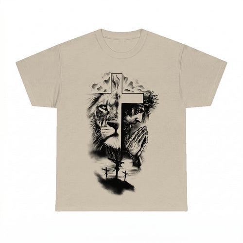 Blessed Lion Cross Christian shirt - Sand