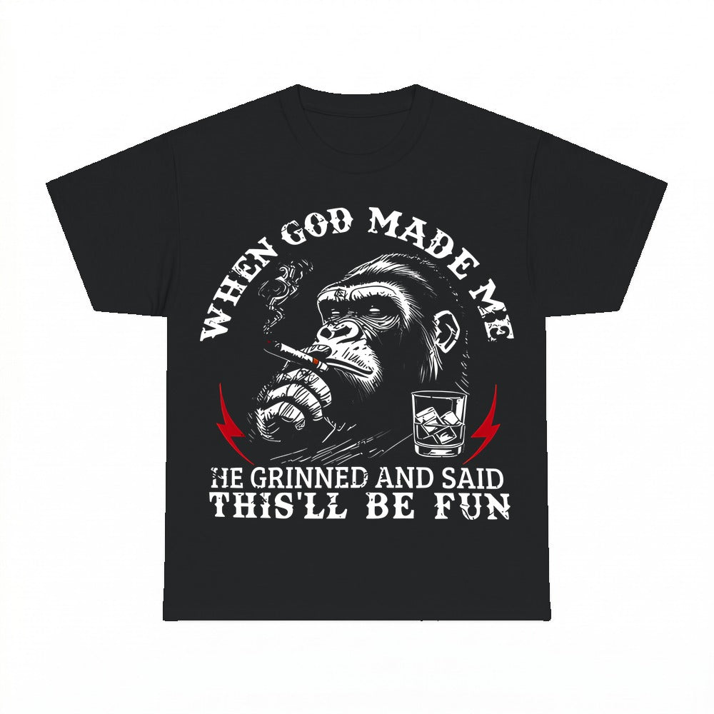 When God Made Me He Grinned shirt - Black