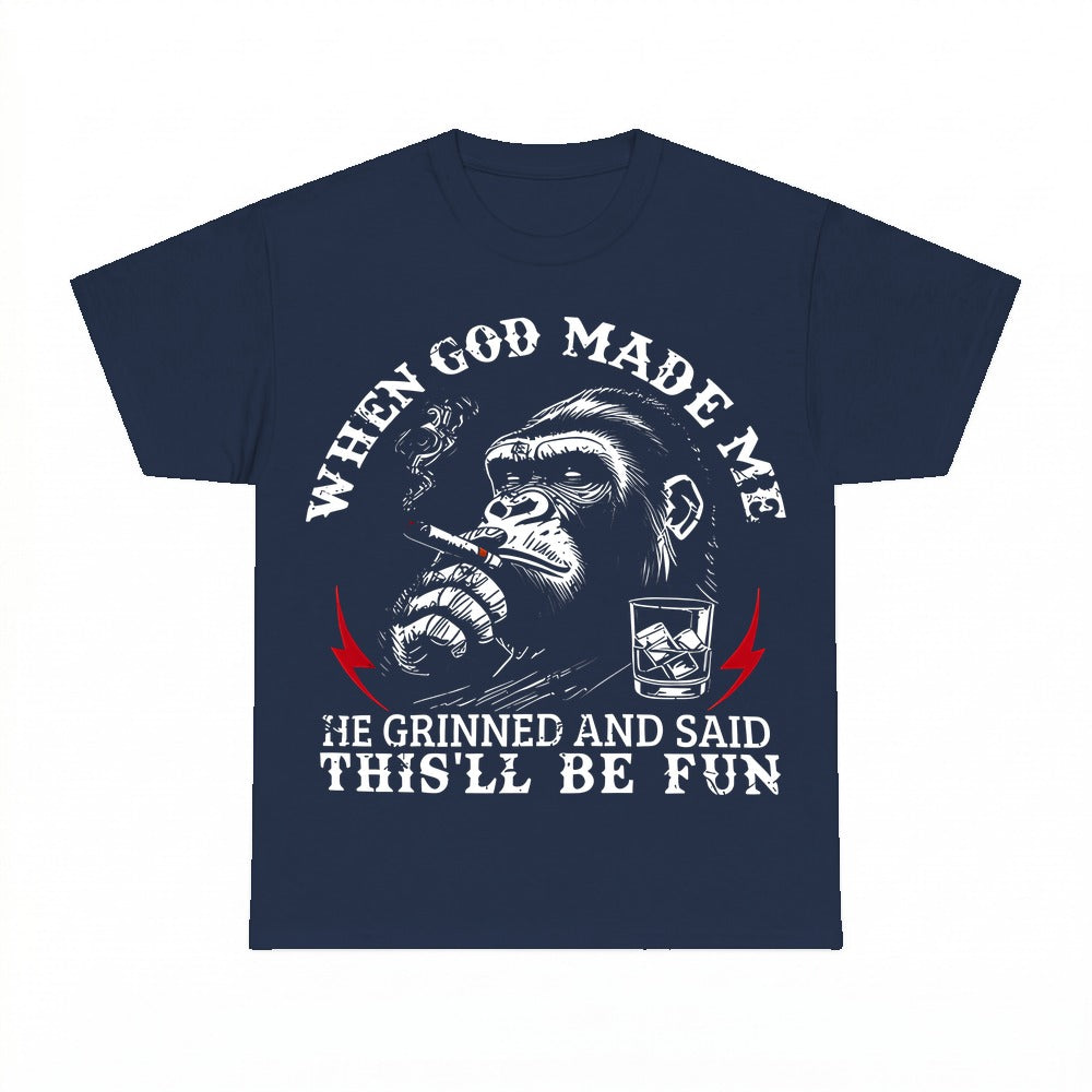 When God Made Me He Grinned shirt - Navy