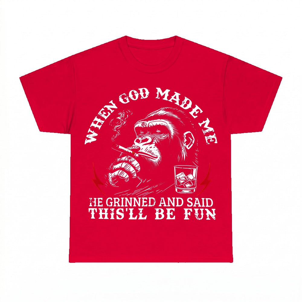 When God Made Me He Grinned shirt - Red