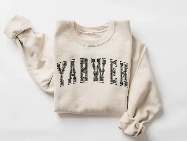 YAHWEH distressed varsity letter crewneck sweatshirt
