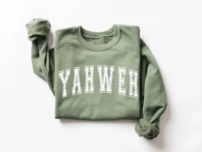 YAHWEH distressed varsity letter crewneck sweatshirt