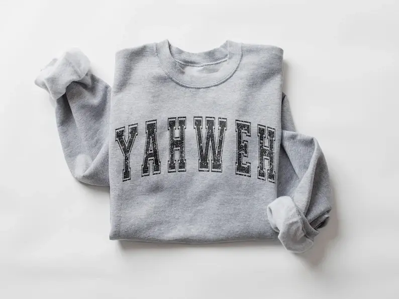 YAHWEH distressed varsity letter crewneck sweatshirt